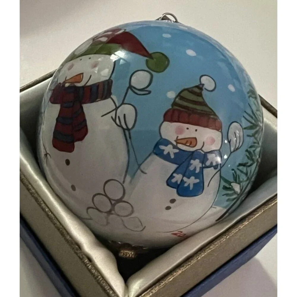 LI BIEN SNOWMAN ORNAMENT 2014, CHRISTMAS, GLASS, SNOWY TREES